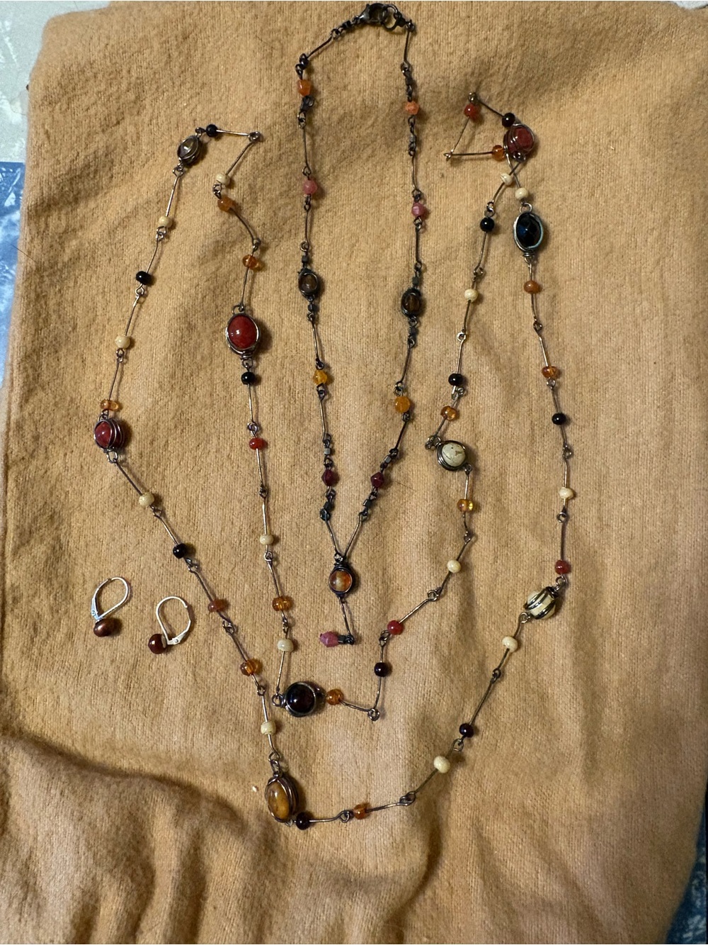 💍3 for $15💍 Multicolor Boho Bead and Stone Long Necklace Set with Earrings